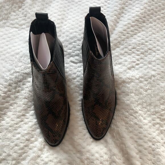 Clarks West Lo Dark Tan Snake Leather Heeled Booties - Picture 7 of 16